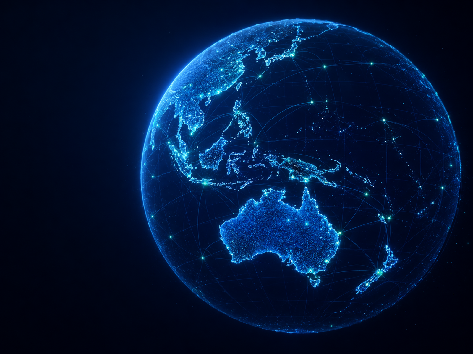 A luminous connected globe focused on Australia, New Zealand and the Asia-Pacific